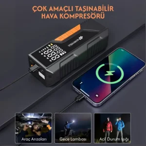 Rico Dijital Göstergeli Taşınabilir Araç Lastik Şişirme Hava Kompresörü - 022-RC4076