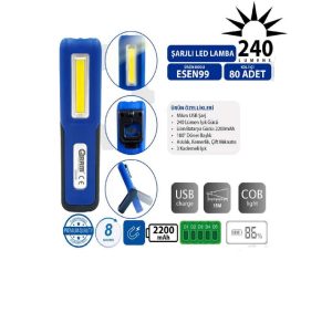 ARM Şarjlı Led Lamba Mıknatıslı Fener 240 Lümen - ESEN99